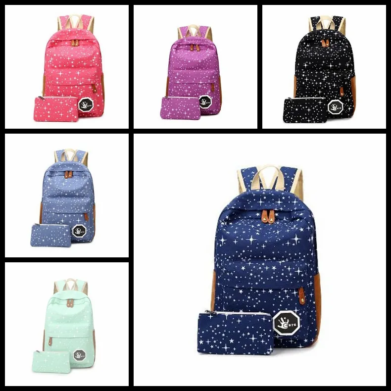 Wholesale Women Canvas Backpack Cute stars Printing Backpacks Girls Travel School Bags For Teenagers Mochila Shoulder Rucksack student bags