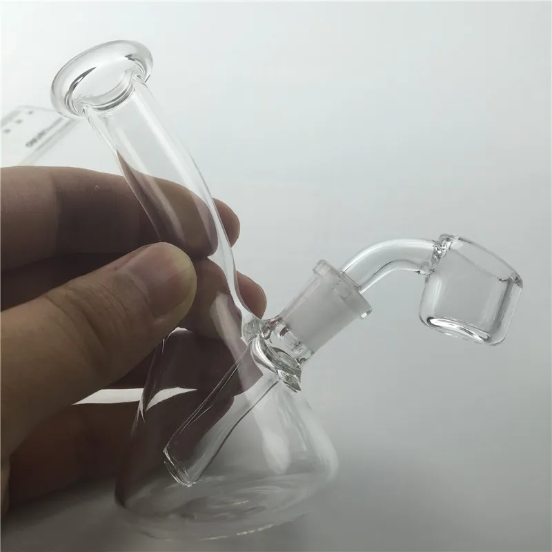 New arrival min glass water bong with quartz banger 3mm thick short neck little oil rig glass recycler heady beaker water pipes