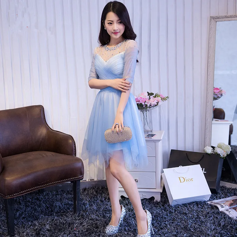 짧은 소매 얇은 Tulle Cocktail Dresses Half Sleeves 2017 무릎 길이 볼 가운 파티 드레스 우아한 짧은 댄스 파티 드레스