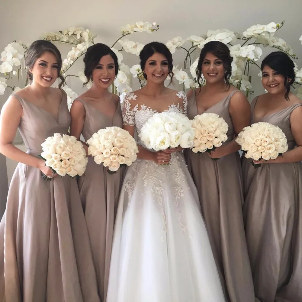david's bridal taupe bridesmaid dress Surplice Tank Long Chiffon Bridesmaid Dress