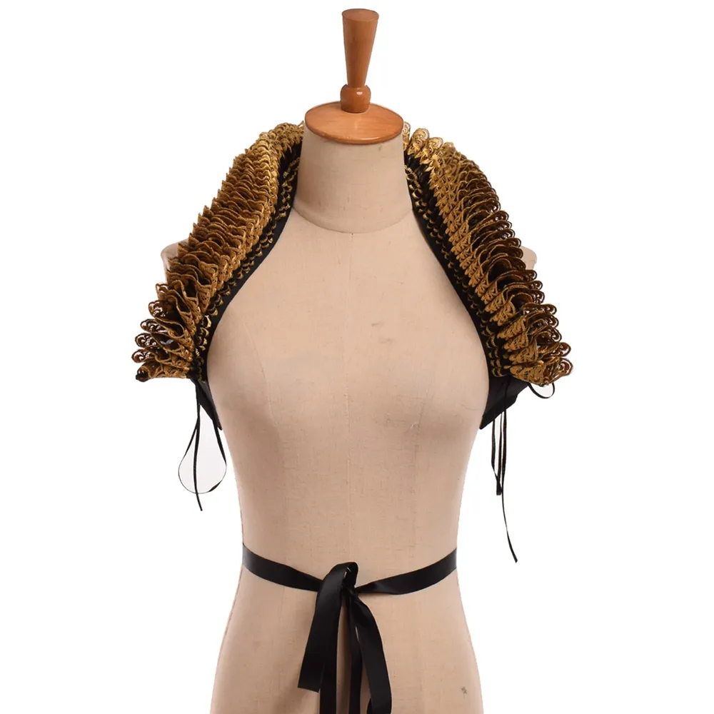 Victoriaanse gegolfde kraagkostuumaccessoires Steampunk Goud Zwart Elizabethan Wrap Neck Ruff for Dress Props snel verzending
