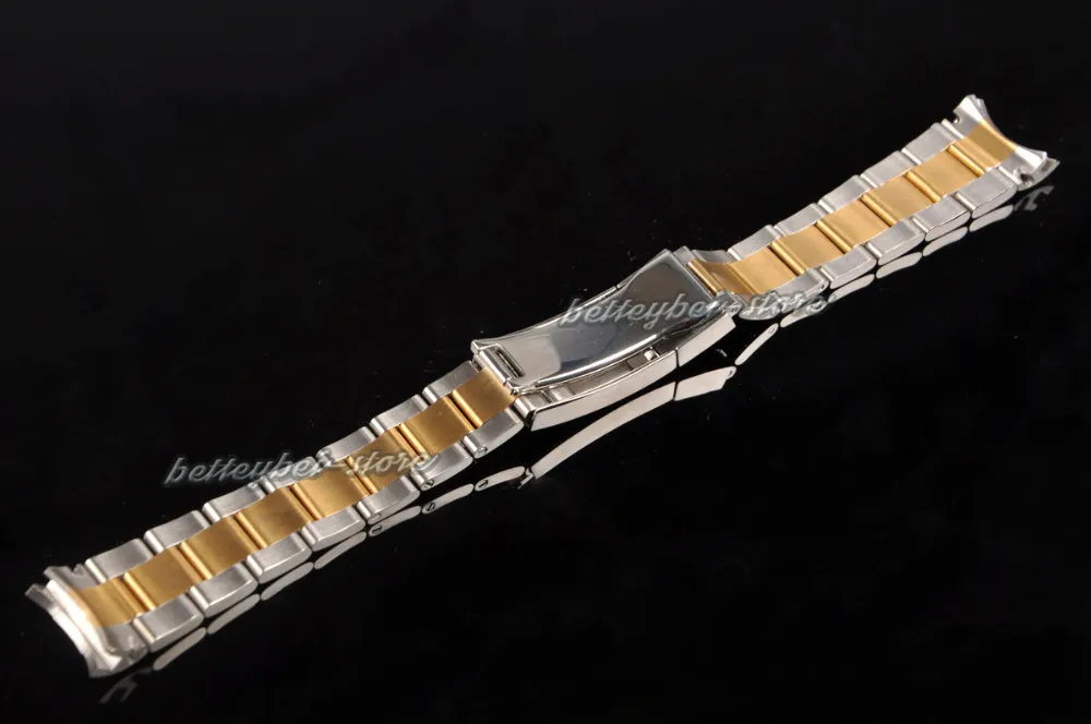 20 mm neues Zwischenarmband aus goldpoliertem und gebürstetem Edelstahl mit gebogenem Ende für Oysterflex SUB-Armband 252C