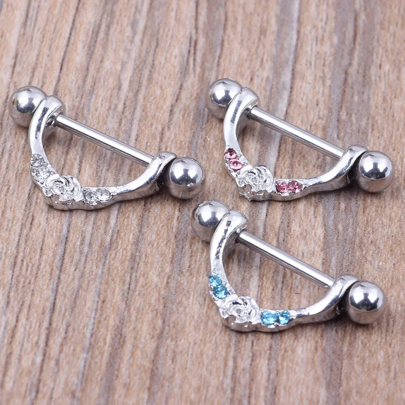 Anel de mamilo piercing corporal bijuterias 14G 316L barra de aço cirúrgico Níquel-NOVA mistura de design 3 cores para mulher303O