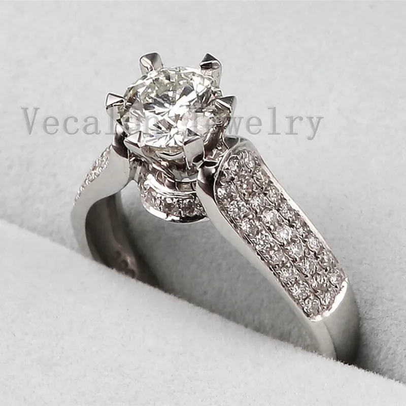 Vecalon Lyx ring vigselring för kvinnor 1.5ct Cz diamantring 925 Sterling Silver Kvinnlig förlovningsfingerring