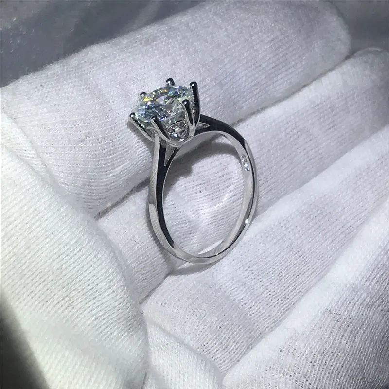 Anel da moda 925 anel de Noivado de prata esterlina anéis de casamento para as mulheres Corte Redondo 3ct Limpar 5A cristal de zircão Bijoux