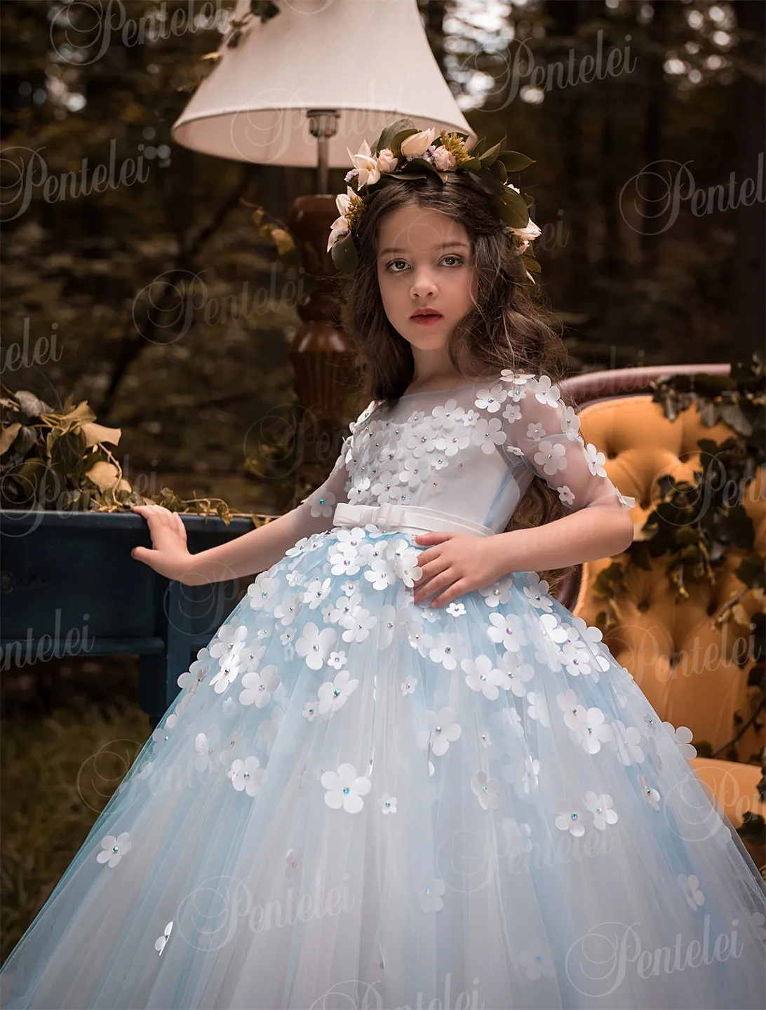 vestidos de primera comunion 2019 Penlelei Kinder Erstkommunionkleider für kleine Mädchen Langes süßes Blumenmädchenkleid mit handgefertigten Blumen