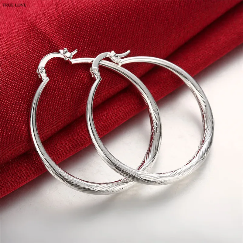 Mode hoepel oorbellen 925 zilveren sieraden diameter 4 cm klassieke charme ontwerp cool straat stijl europe warme gratis verzending goedkope groothandel