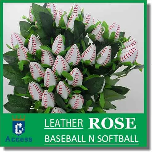 Baseball Roses-single long stem leather roses - Baseball Wedding Theme