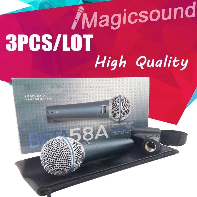 3 pièces BETA58 de haute qualité !! Microphone filaire dynamique portatif vocal Beta58 Microfone super-cardioïde Beta 58 A Mic