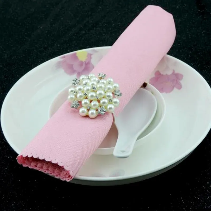 New flower Imitation pearls gold silver Napkin Rings for wedding dinner,showers,holidays,Table Decoration Accessories 