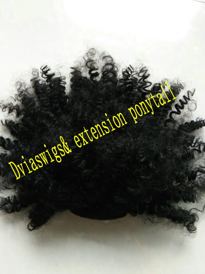 Günstige tiefschwarze 3c verworrene lockige Afro-Pferdeschwanz-Echthaarverlängerungen mit Clip-Kordelzug, afroamerikanische Pferdeschwanz-Haarteile