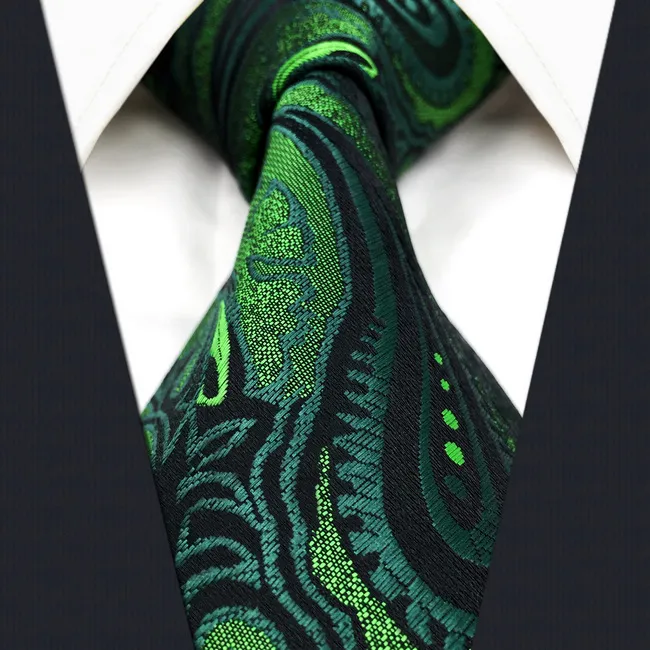 U30 Paisley florais verdes escuro dos homens negros gravatas Laços 100% Silk extra longas tecido jacquard nova marca