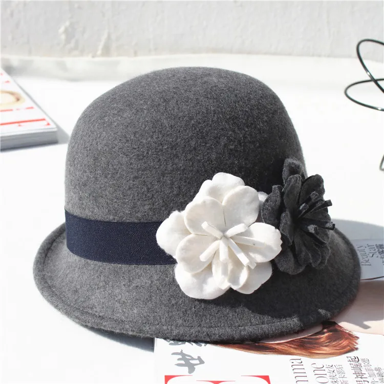 Fashion womens woollen hats elegant bowler derby trilby leaves bowknot fedoras girls felt cap vintage hats for women sun caps top 2258094