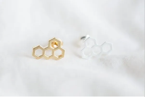 10 PCS/lots of women's fashion sexy gold/silver/pink honeycomb wholesale ED039 stud earrings women holiday best gift