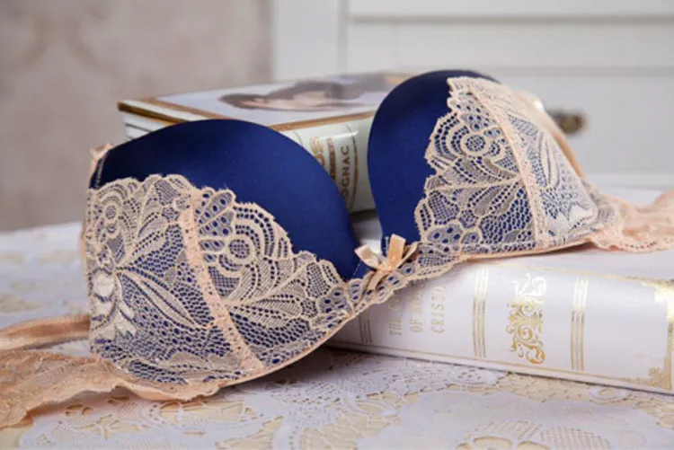 Wholesale-HOT Womens Sexy Underwear Satin Print Lace Embroidery Bra Sets Panties B Cup