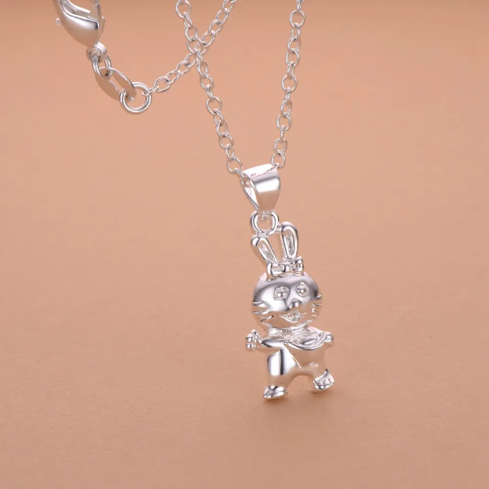 925 Silber Kaninchen Anhänger Halskette Tierkreis Modeschmuck niedlich Geburtstagsgeschenk Top-Qualität kostenloser Versand heiß