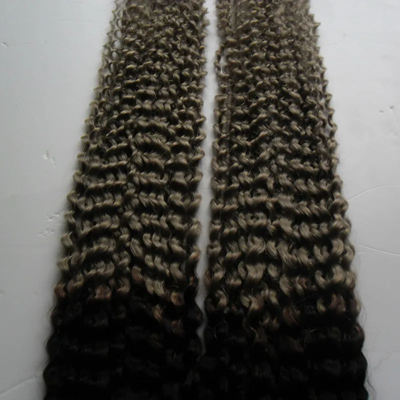 Braziliaanse kinky krullend haar zilver grijs ombre menselijk haar 2 stks twee toon ombre braziliaanse grijze weven afro kinky krullend maagdelijk haar