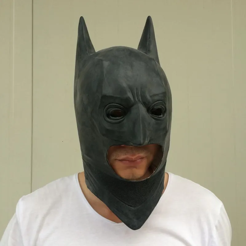 on Cosplay Batman Masks Dark Knight Adult Full Head Batman Latex Mask Hood Silicone Halloween Party Black Mask Hero Co42929214569427