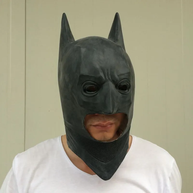 on Cosplay Batman Masks Dark Knight Adult Full Head Batman Latex Mask Hood Silicone Halloween Party Black Mask Hero Co42929212165636