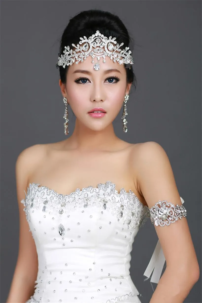 Vintage mariage mariée demoiselle d'honneur cristal strass diamant front cheveux accessoires gland bandeau couronne diadème princesse casque argent