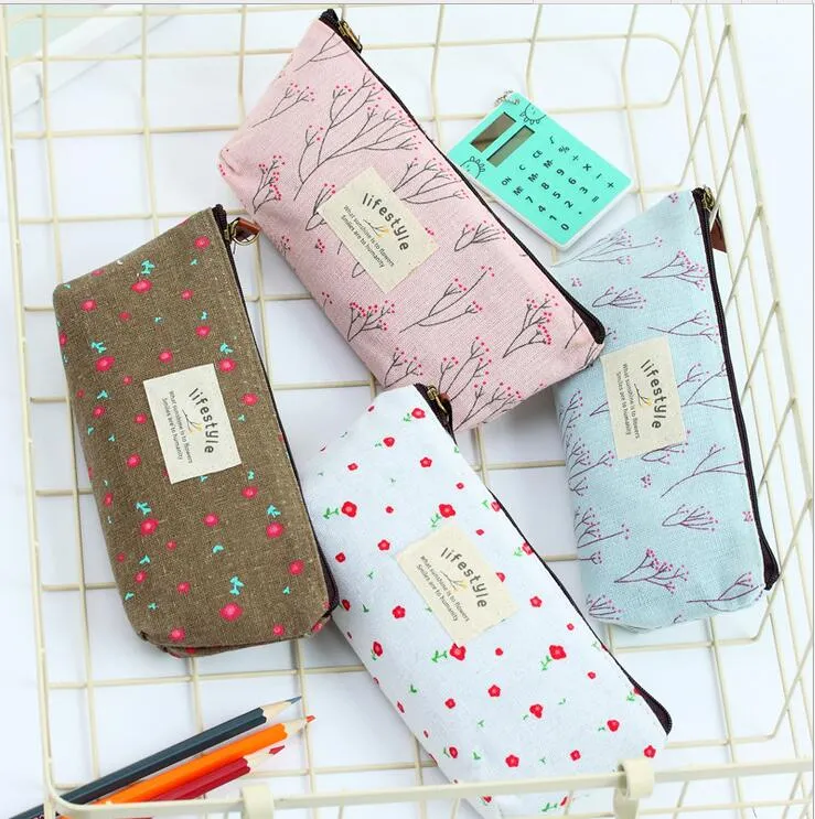 Moda Coreano Mini Flor Retro Floral Lace Lace Sacos Pen Case Cosmetic Case Maquiagem Make Up Bag Zipper Baby Baby Miúdos Bolsa