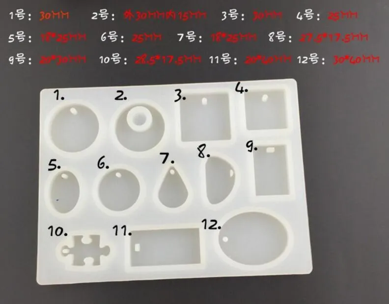 12 diseños del molde del silicón de Cabochon molde para la fabricación de la joyería de la resina de epoxy accesorios del arte de bricolaje