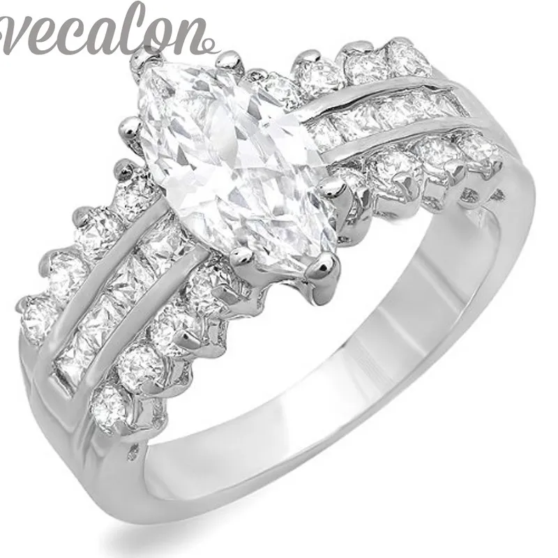 Vecalon mode kvinnor smycken engagemang bröllop bandring 5ct cz diamantring 925 sterling silver kvinnlig fingerring