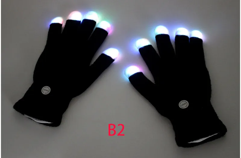 Gants rave LED mitts clignotant l'éclairage du doigt gant coloré 7 couleurs lumière montrent en noir et blanc