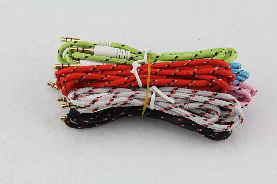 Wholesale 1m 3ft 3.5mm Audio Aux Male Stereo Woven Fabric Braided Cable For Phone pc in metal cord 