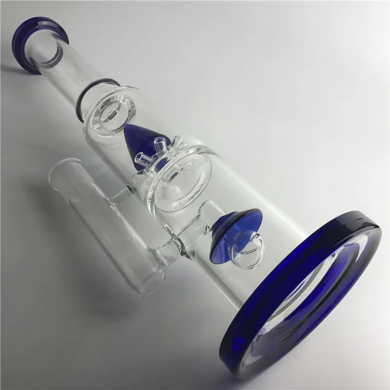 Pipes à eau en verre coloré Bong 18mm avec 14,5 pouces 1 KG Blue Light Rocket Big Thick Recycler Heady Beaker Bongs pour fumer