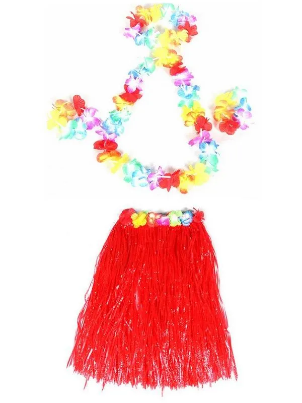 60cm Hawaiian Hula Grass Skirt + Lei Set for Adult Luau Fancy Dress Costume Party Beach Flower Garland Set Free Ship