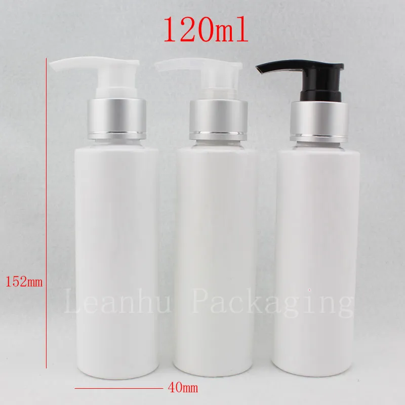 vendita all'ingrosso flacone cosmetico con pompa per lozione vuota bianca da 120 ml x 40, dispenser per bottiglie di shampoo colorato in plastica, dispenser per sapone liquido