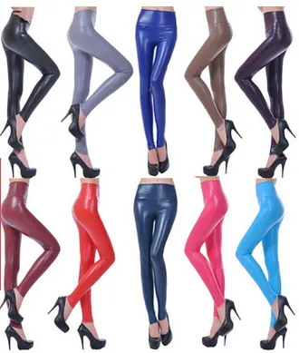 2016 Moda Pu Legginsy PU Skórzane spodnie Spodnie Kobiety PU Spodnie Slim Wysokie Talia Spodnie Stretch Legginsy Imitacja Skórzane Spodnie Owczarek