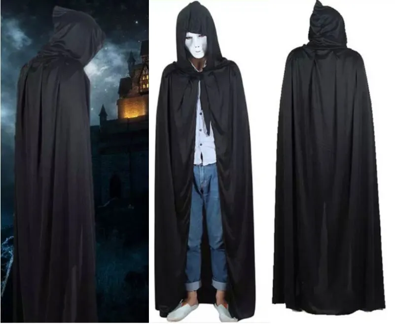 Halloween Costume knitted fabric Theater Prop Death Hoody Cloak Devil Long Tippet Cape Black Free FedEx DHL