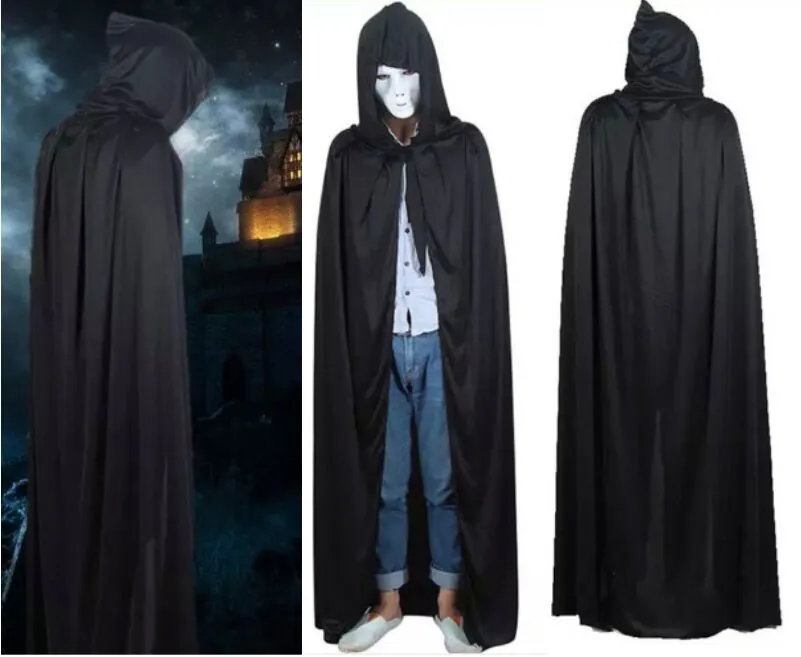 2017 Traje de Halloween tecido de malha Teatro Prop Morte Com Capuz Manto Diabo Longo Tippet Capa Preto Livre FedEx DHL