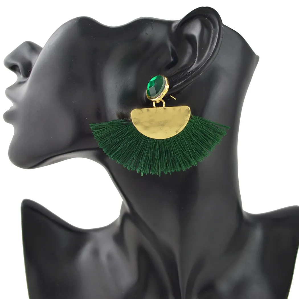 idealway i bohemien placcato oro cristallo lungo filo nappa orecchini pendenti gioielli accessori moda