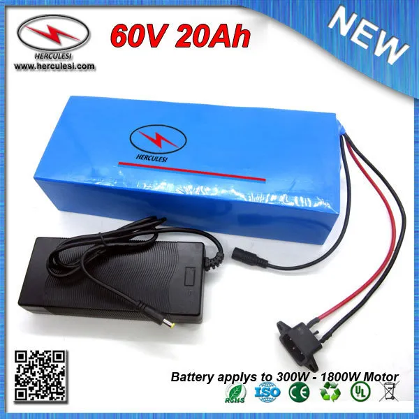 FREE SHIPPING (1PC) 1800W 60V 20Ah Ebike battery Lithium ion Battery 18650 Cells with PVC Case 16S 30A BMS +67.2V 2A Charger