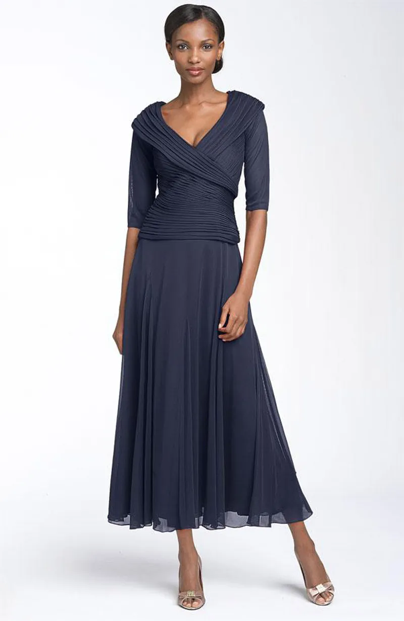 Elegant V Neck Half Sleeve Chiffon Tea Length Mother Of The Bride Dress Custom Made For Formal Evening Events From Weddingplanning 80 DHgate.Com