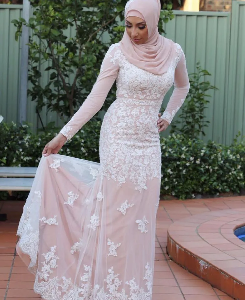 Arabe Dubaï dentelle robes de soirée formelle à manches longues robes de soirée col haut rose robe de bal robe de soirée femmes arabes robe de soirée formelle