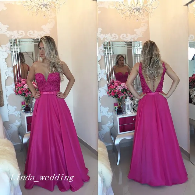 2019 Fuchsia Farbe Abendkleid A-Linie ärmelloses langes Abendkleid Partykleid Plus Size Vestidos de Festa