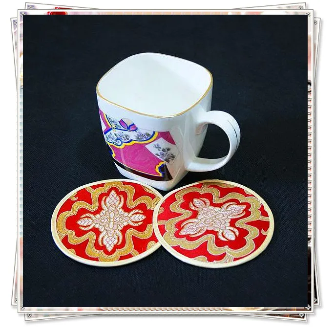 Unique Round Jacquard Silk Brocade 2 Coaster Set Chinese style Coffee Table Cup Mat Decorative Protective Pad 10sets/lot