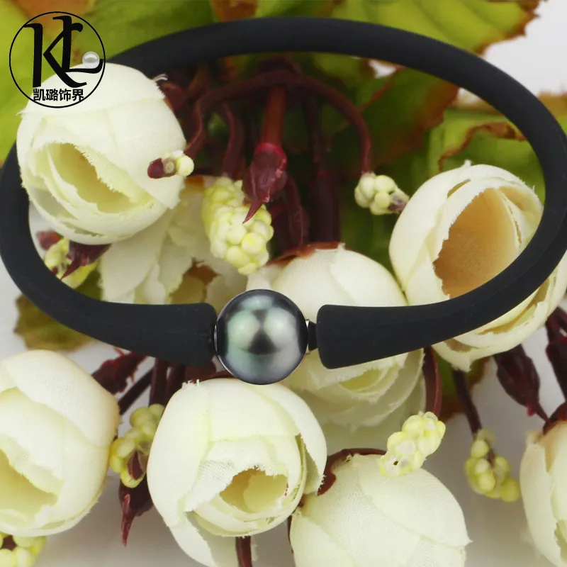 9-10 mm Tahitian Black Pearl Bead Armband voor Liefhebbers Mannelijke Parel Armband Liefhebbers Sieraden Koppels Lederen Armband