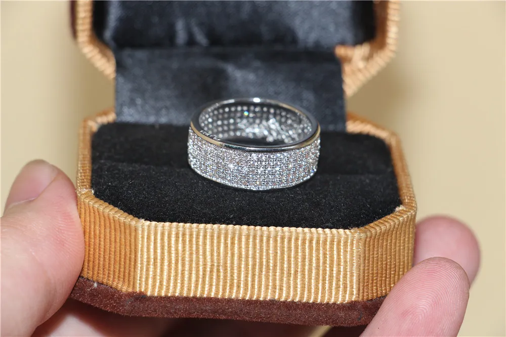 Luxe paragraaf mode 925 sterling zilveren edelsteen ringen glanzend volledige gesimuleerde diamant zirkoon ringen vinger voor vrouw