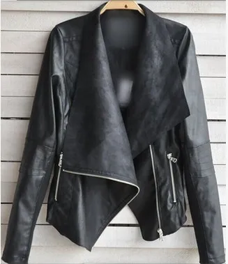 Wholesale- 2016 fashion autumn winter women PU leanther coat Punk rivets decorative Slim double lapel women's jacket leather free shipping