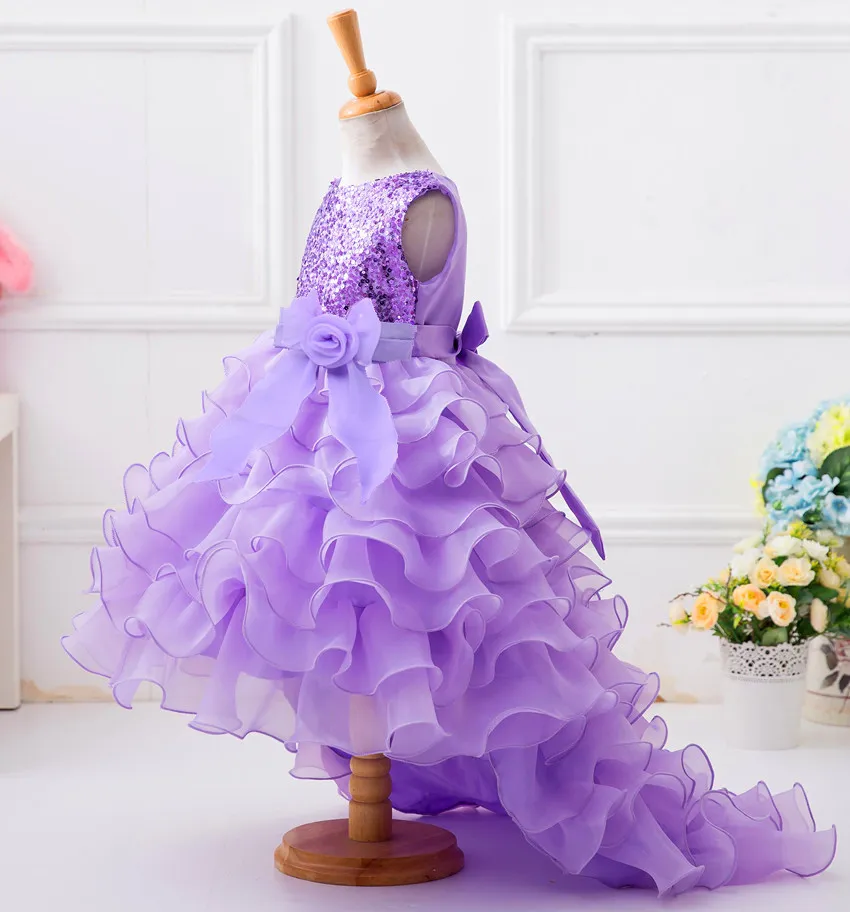 Cheap Purple Blue Red Ball Gown Flower Girl Dresses Organza Ruffle Sequin Girls Pageant Dresses For Teens Christmas Communion Kids Dresses 5