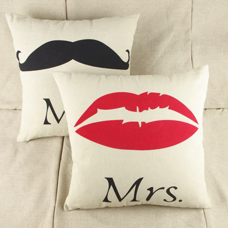 Lover Pillowcase Mr And Mrs Lip Mustache Back Pillow Case Chair Waist Pillowcase Home Decor Couch Sofa Cushion Cover