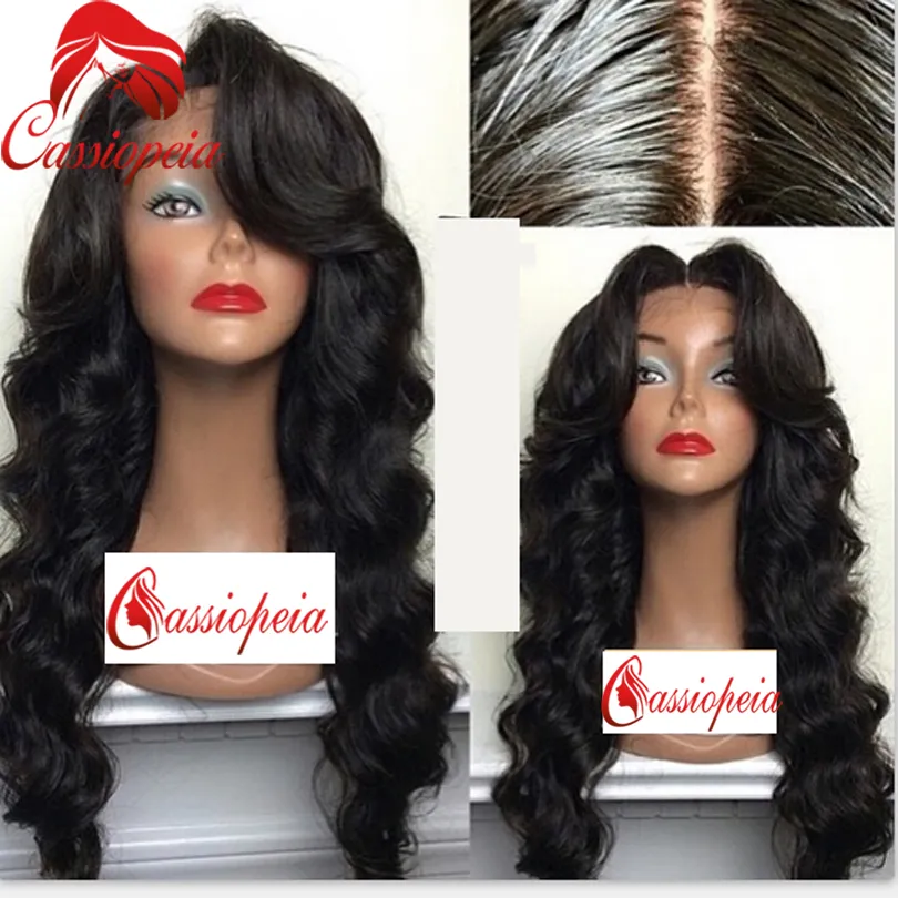 Body Wave Full Lace Wig with Side Bangs Brazilian Human Hair Front Lace Wavy Wigs For Black Women Free Shipping