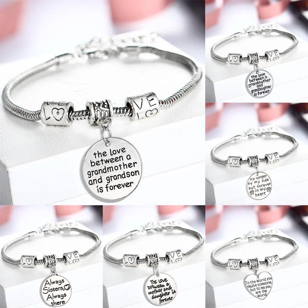 Pandora-Armband im Großhandel, LIEBE-Herz, perfektes Geschenk für Familienmitglieder, zu Weihnachten, Geburtstagen, SISTER MOM, klares Charm-Armband