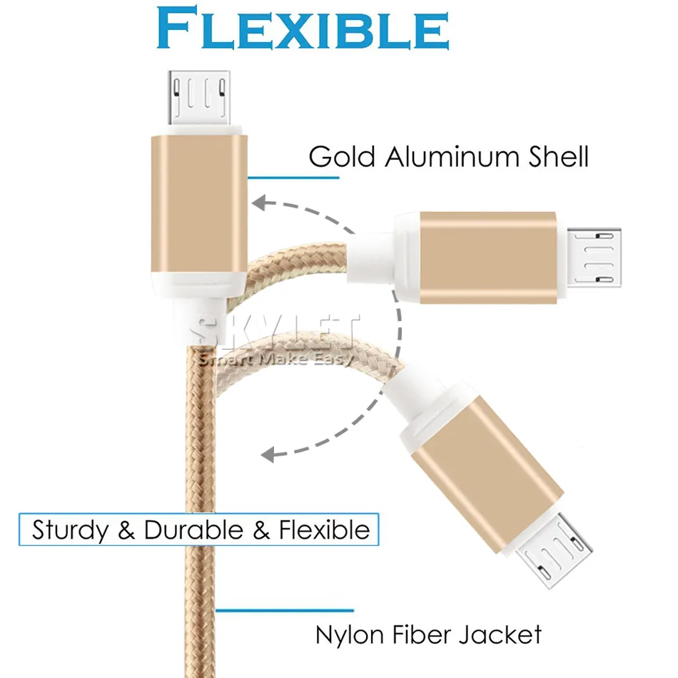 Nylonowe plecione typ Cable USB USB 2,0 do 3.1 Szybkie ładowanie typu c kabel metalowe obudowę v8 sznurki do smartfona iPhone'a Androida w torbie opp.