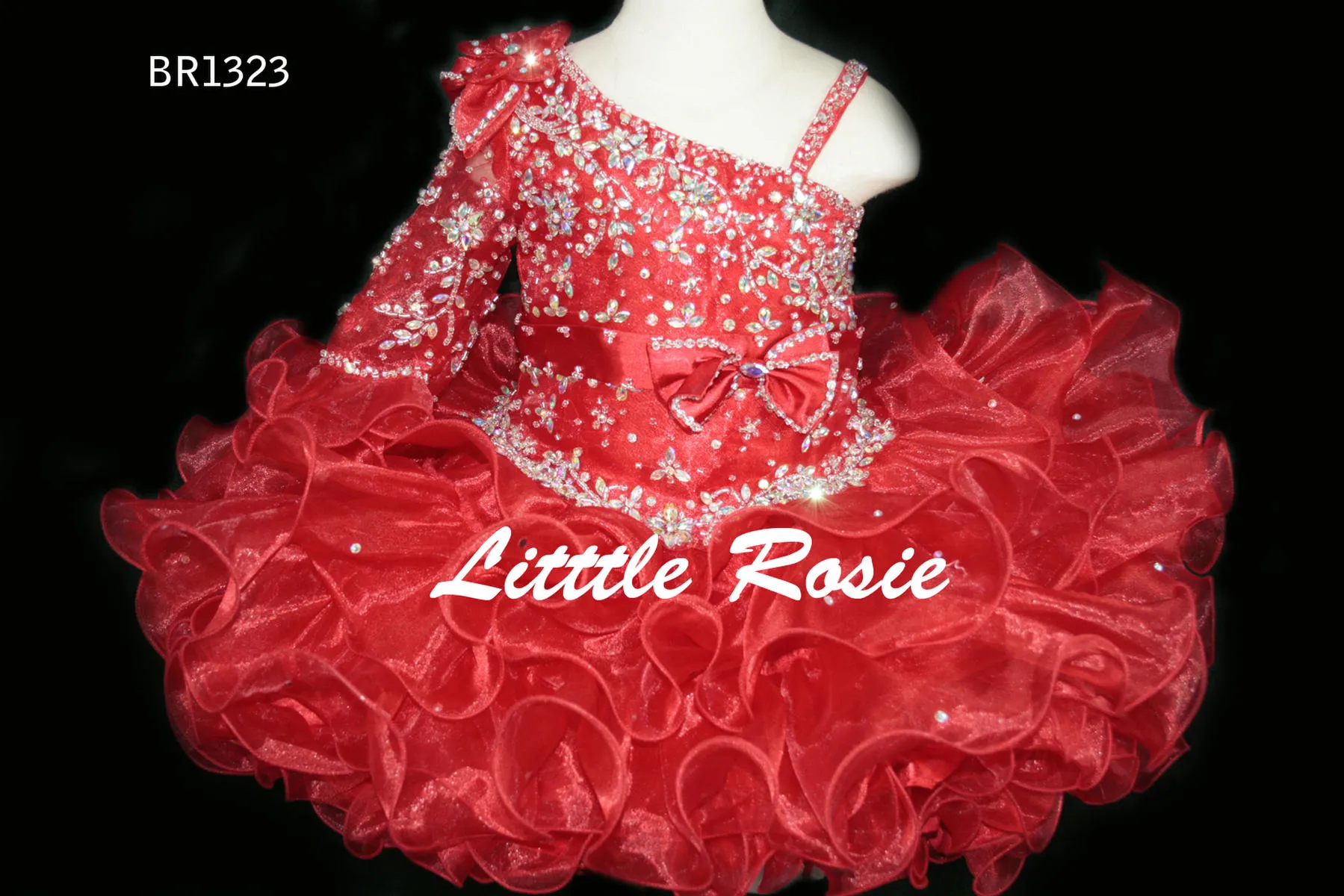 Bling Bling Little Rosie Bébés Filles Pageant Robes 2019 BR1323 Volants Jupe Coral Cupcake Glitz Toddler Pageant Robes avec Une Manches Longues